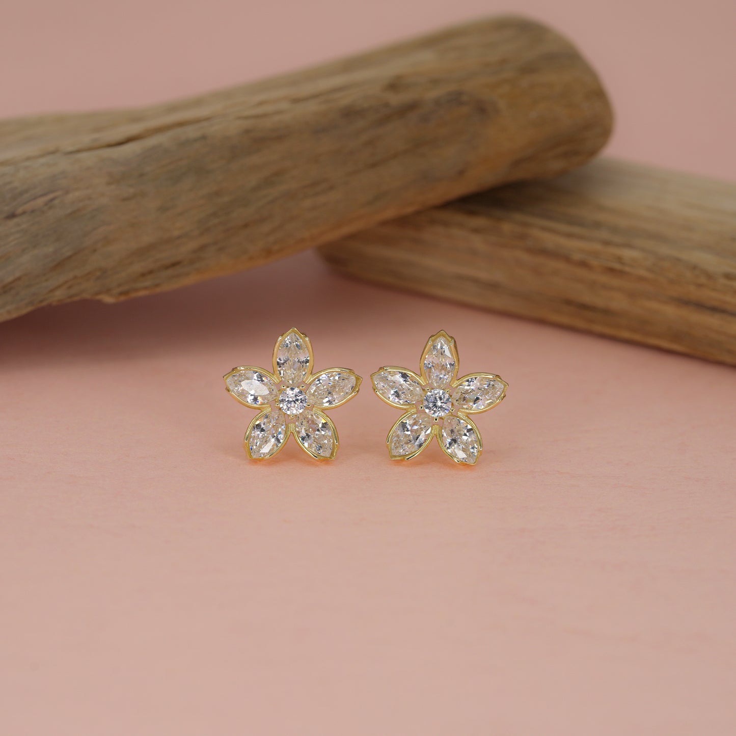 PetalGlow Gold Crystal Flower Studs