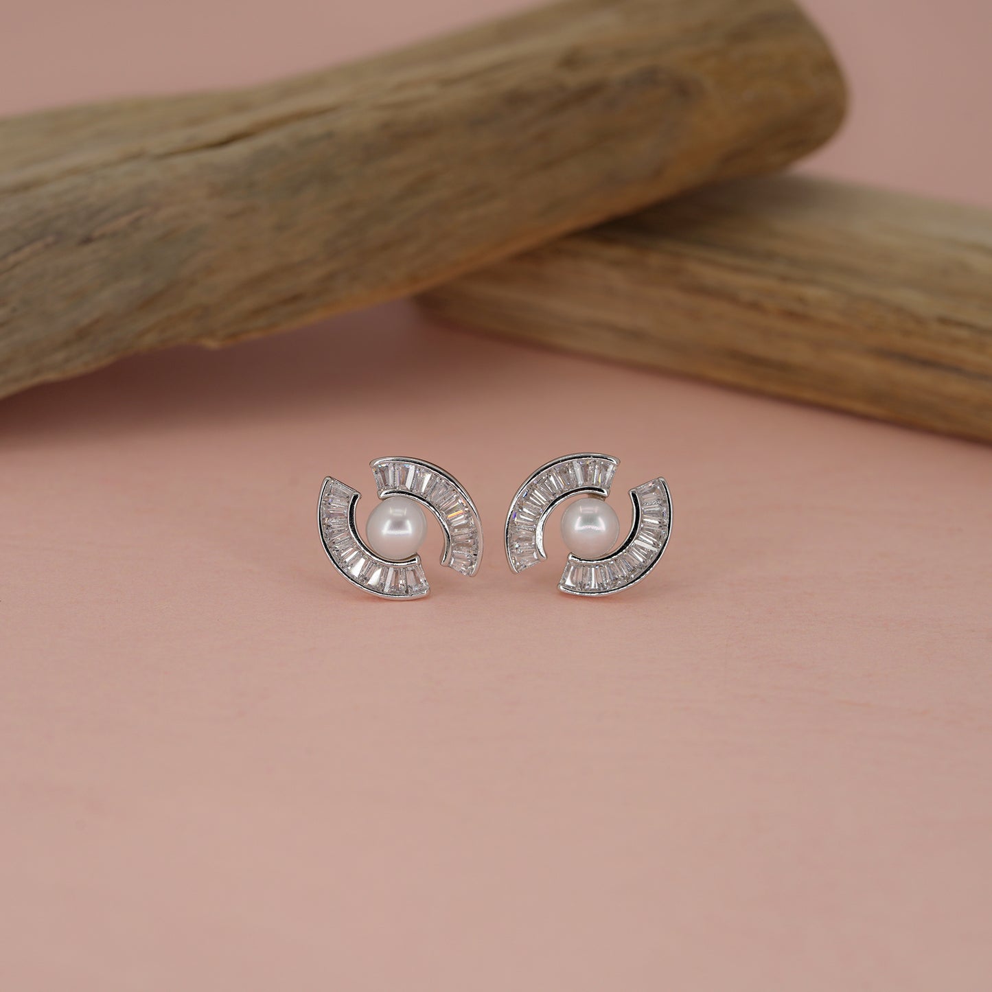 Luna Petal Pearl Stud Earrings