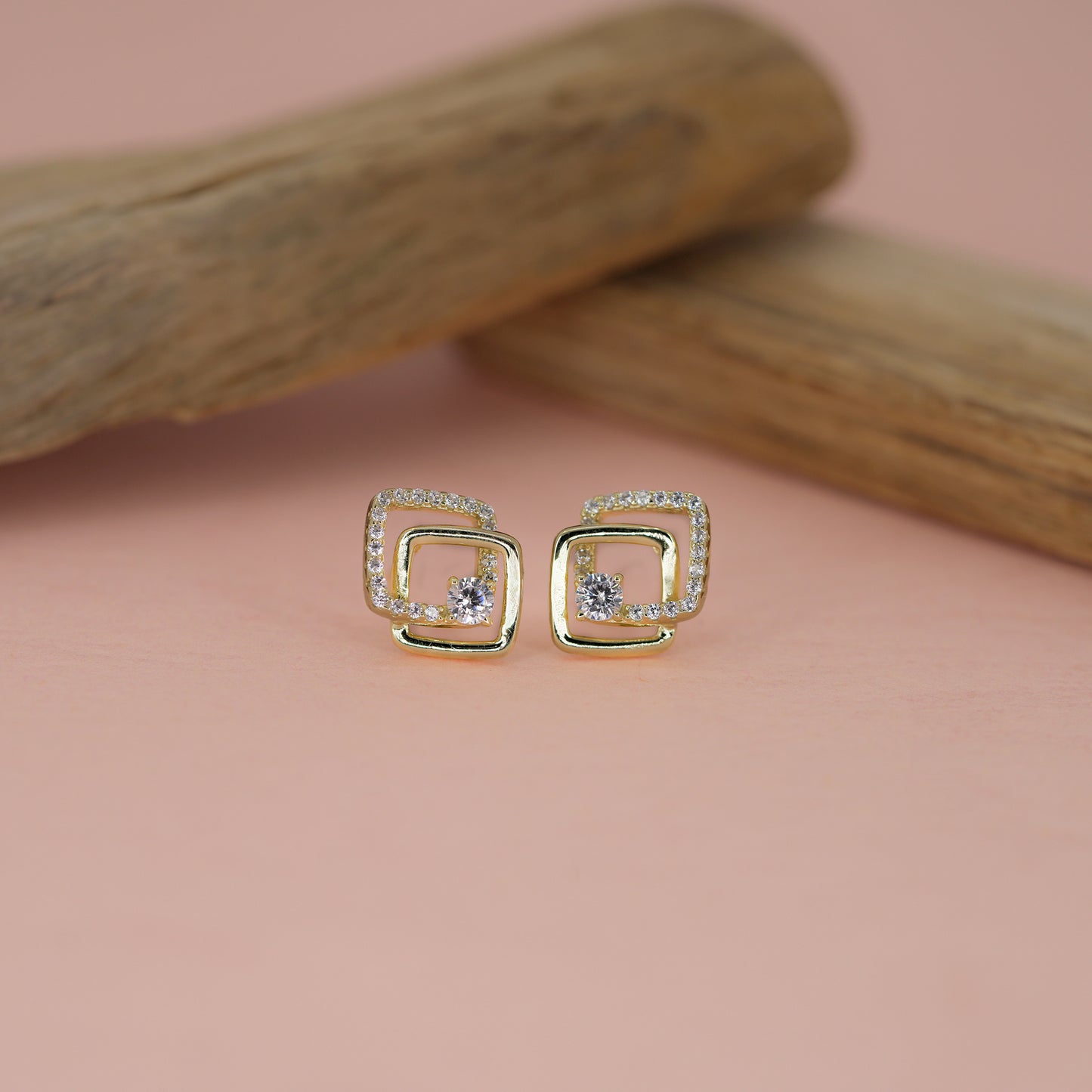 Buy Golden Dual Square CZ Studs online for women