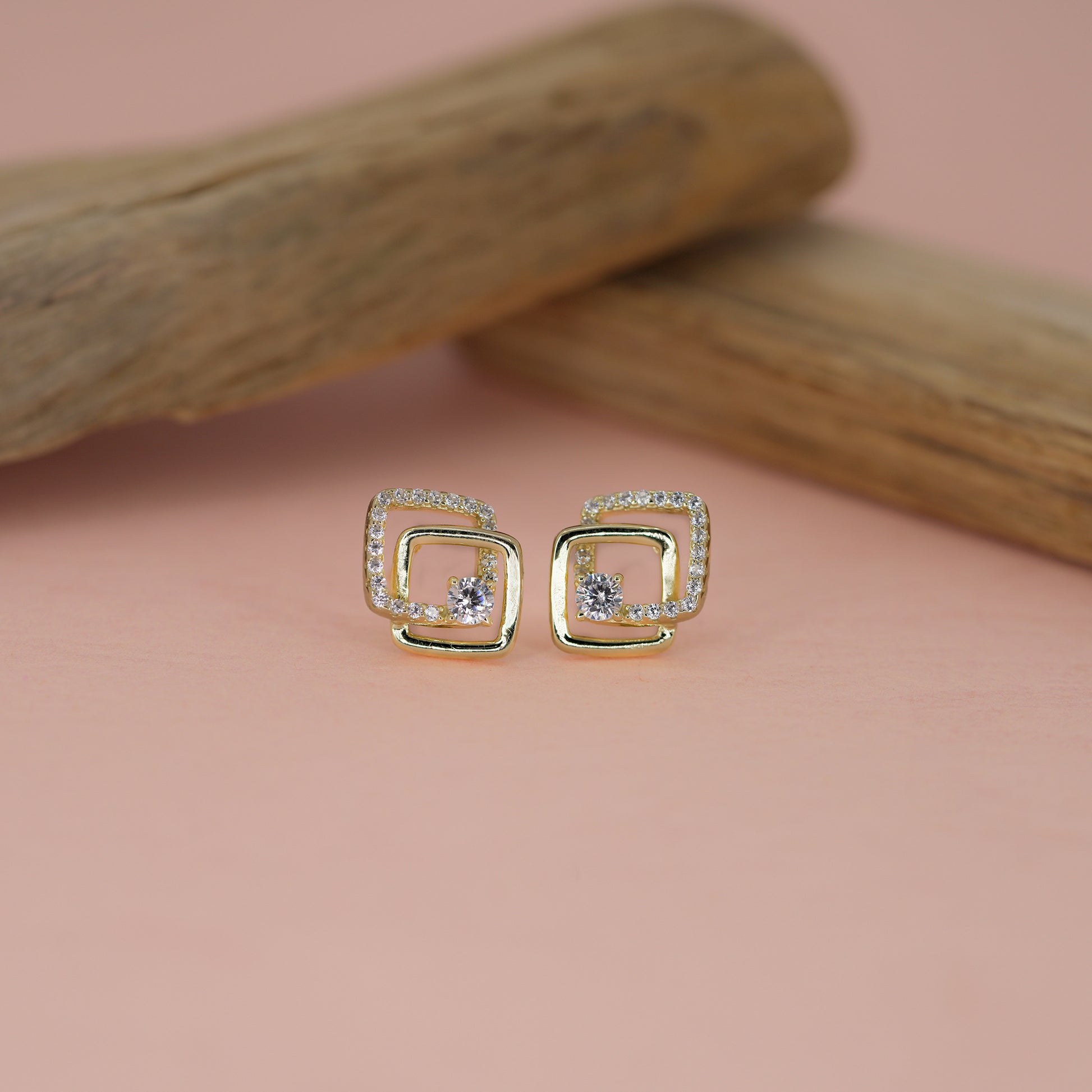 Buy Golden Dual Square CZ Studs online for women