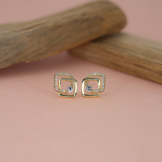 Buy Golden Dual Square CZ Studs online for women