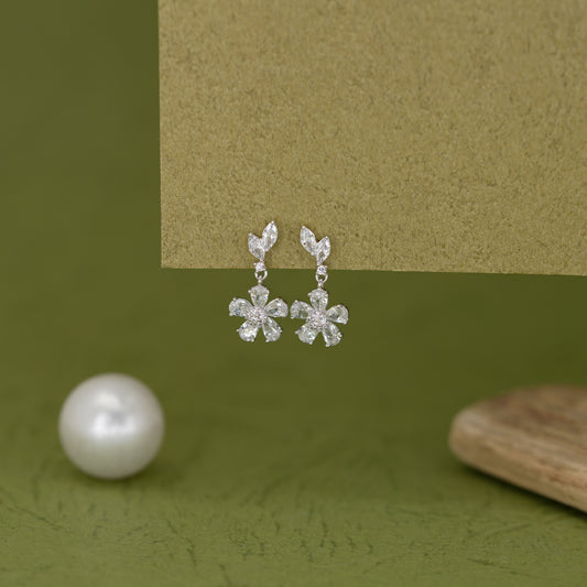 Crystal Bloom 925 Silver Floral Stud Earrings