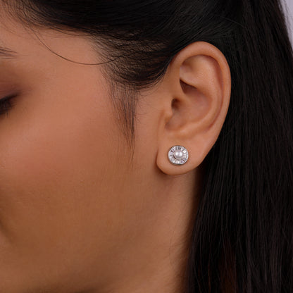 Celestia Radiant Pearl Halo Stud Earrings