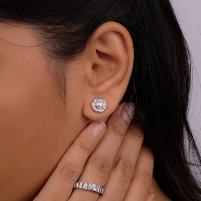 Celestia Radiant Pearl Halo Stud Earrings