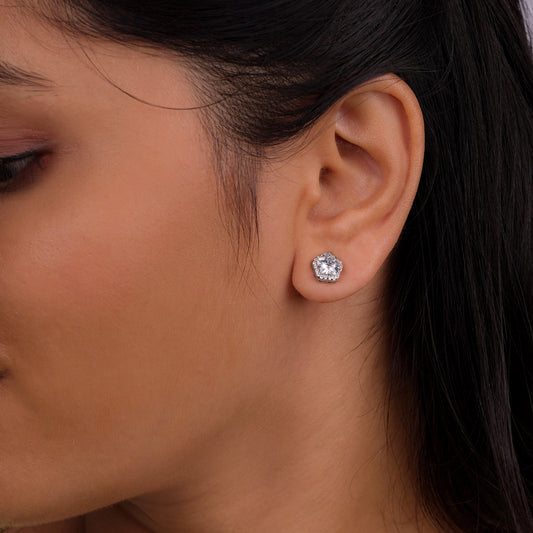 Lustro Classic Crystal Halo Stud Earrings
