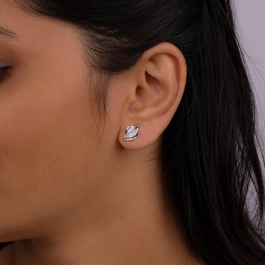 Leaf Whisper Diamond-Cut Stud Earrings
