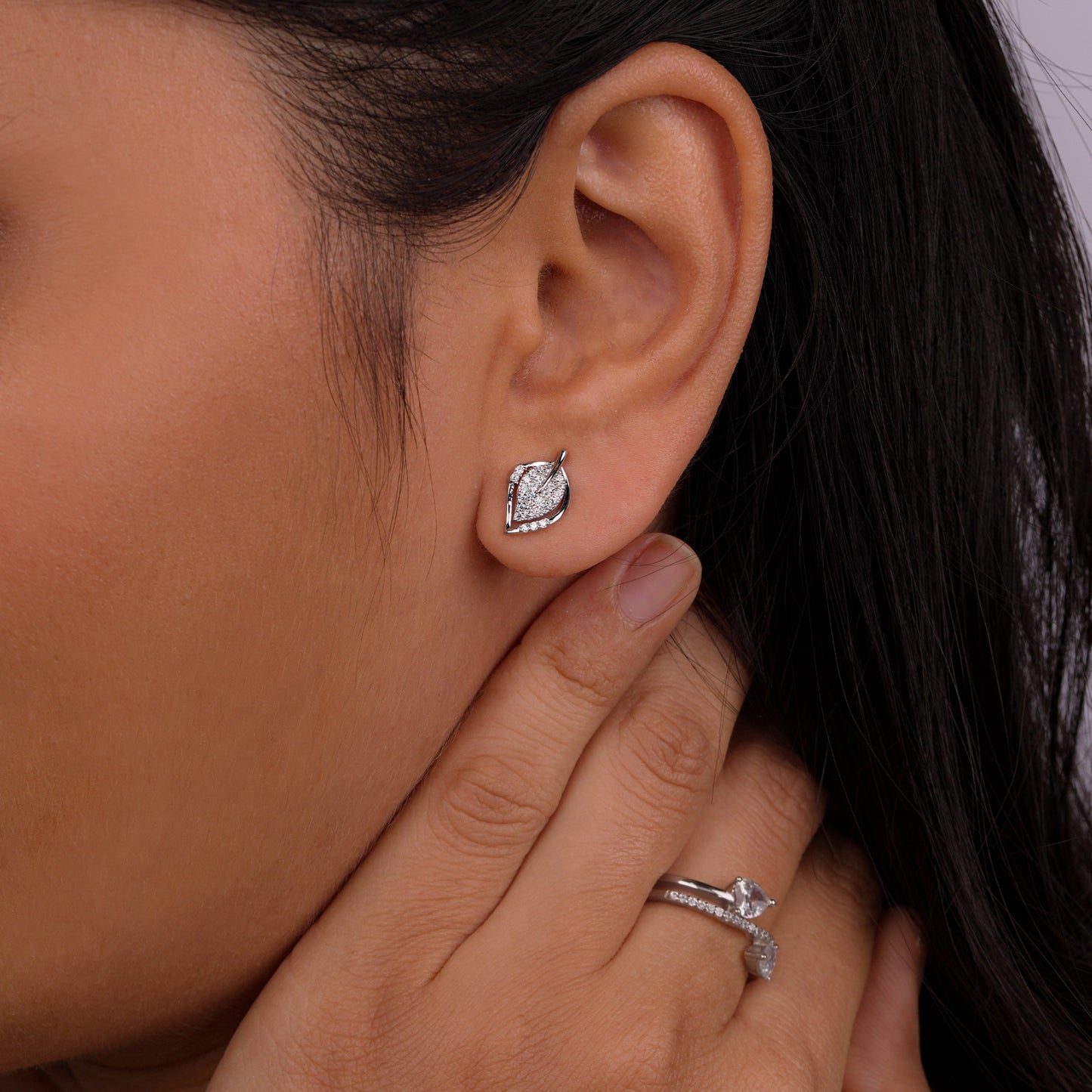Leaf Whisper Diamond-Cut Stud Earrings