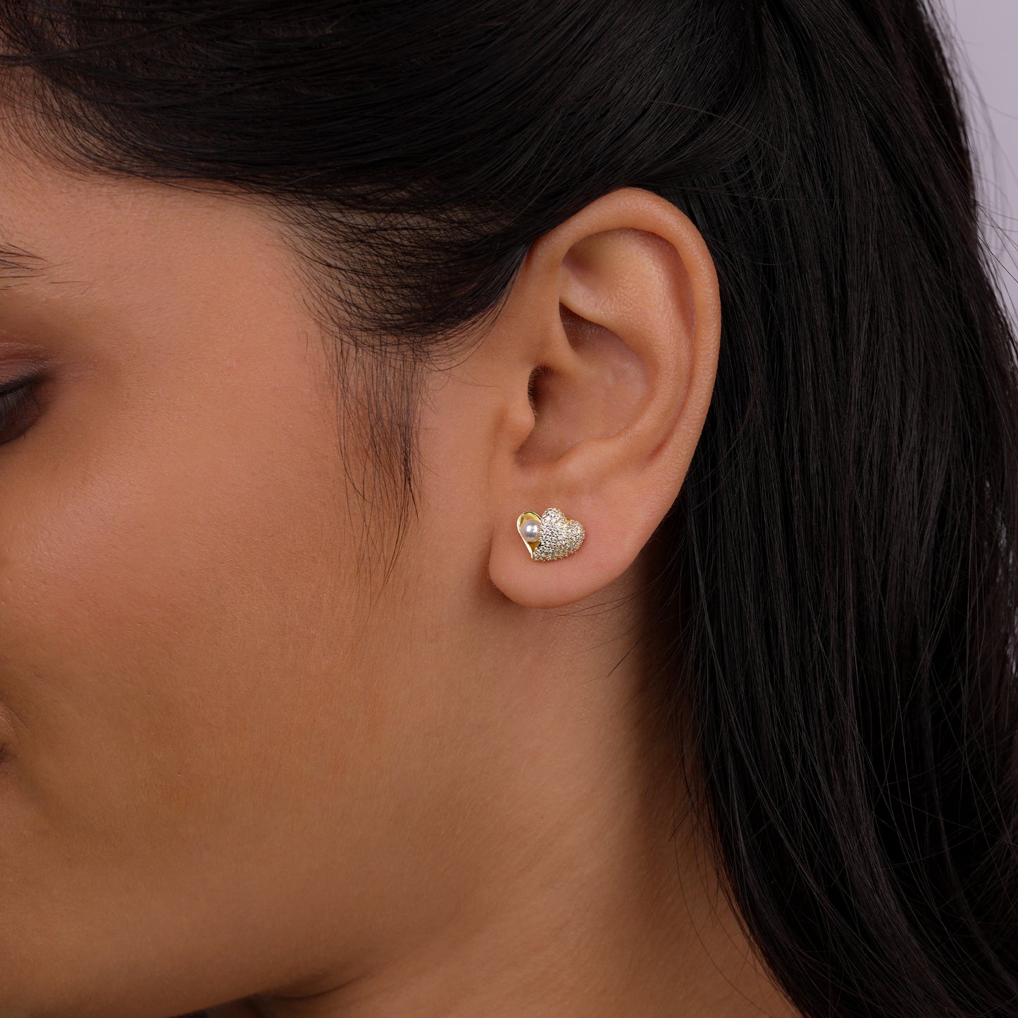 Sparkle Heart Embrace Gold-Tone Stud Earrings