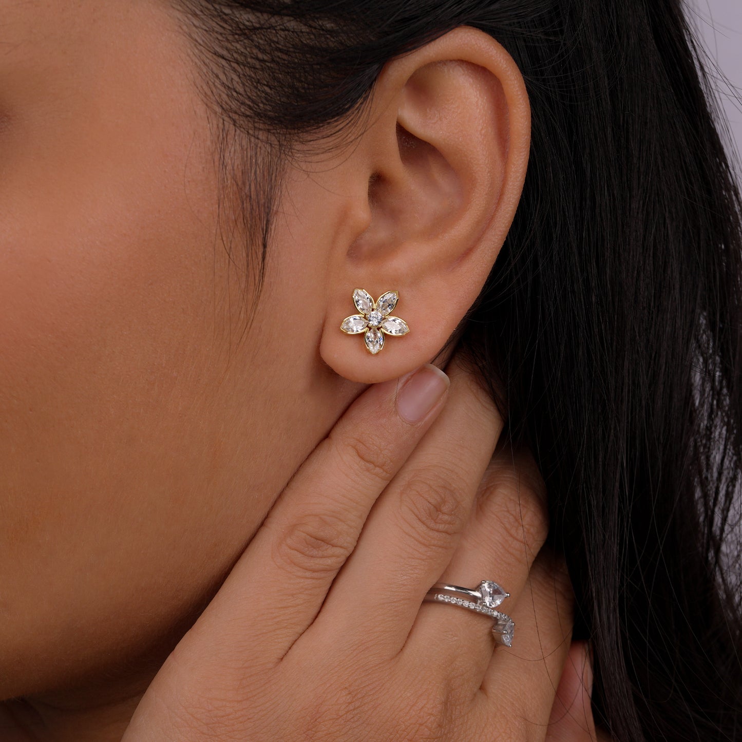 PetalGlow Gold Crystal Flower Studs
