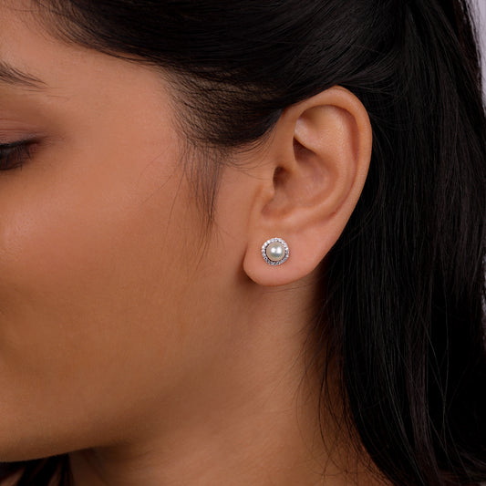 Luna Glow Sterling Silver Pearl Studs