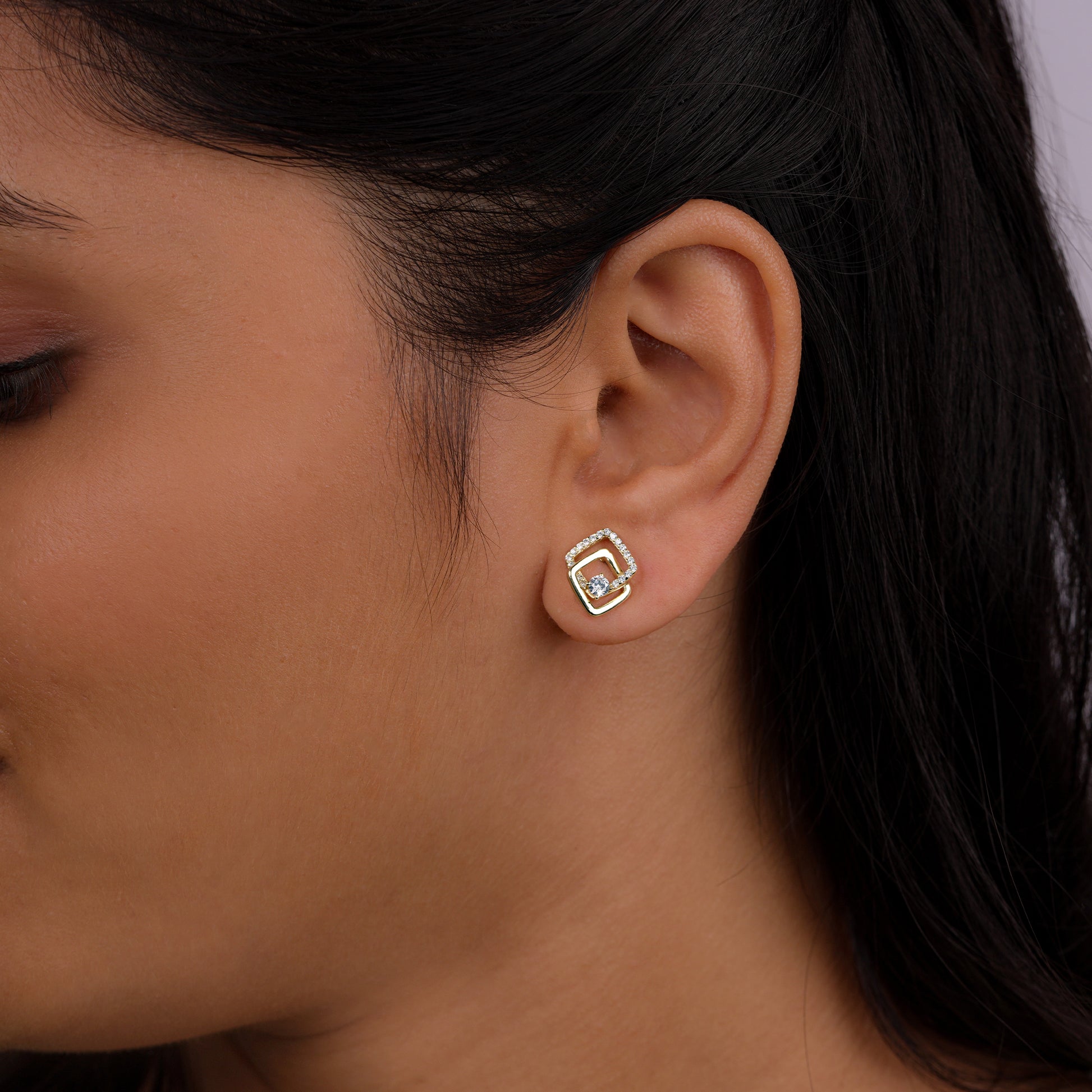 Golden Dual Square CZ Studs

