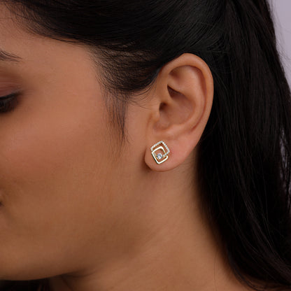 Golden Dual Square CZ Studs

