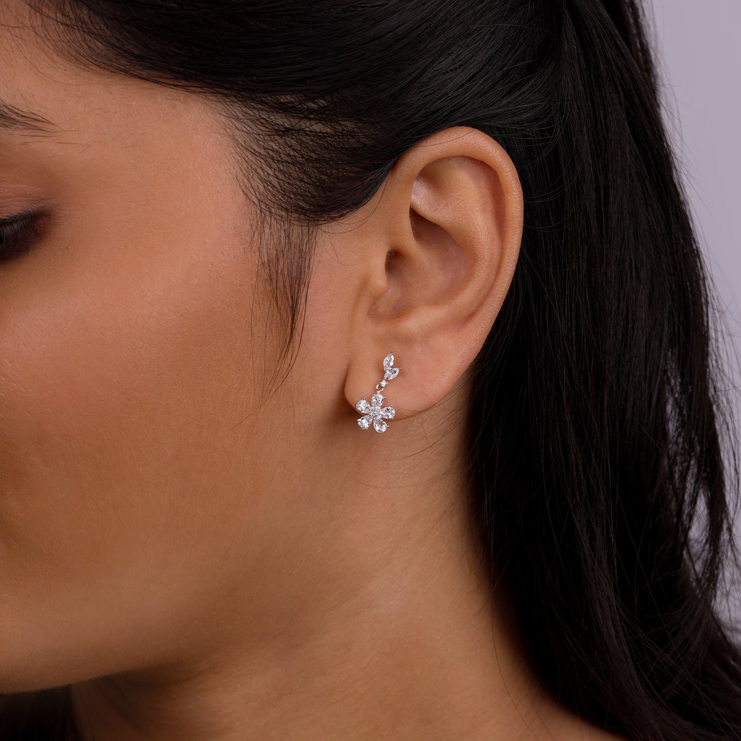 Crystal Bloom 925 Silver Floral Stud Earrings