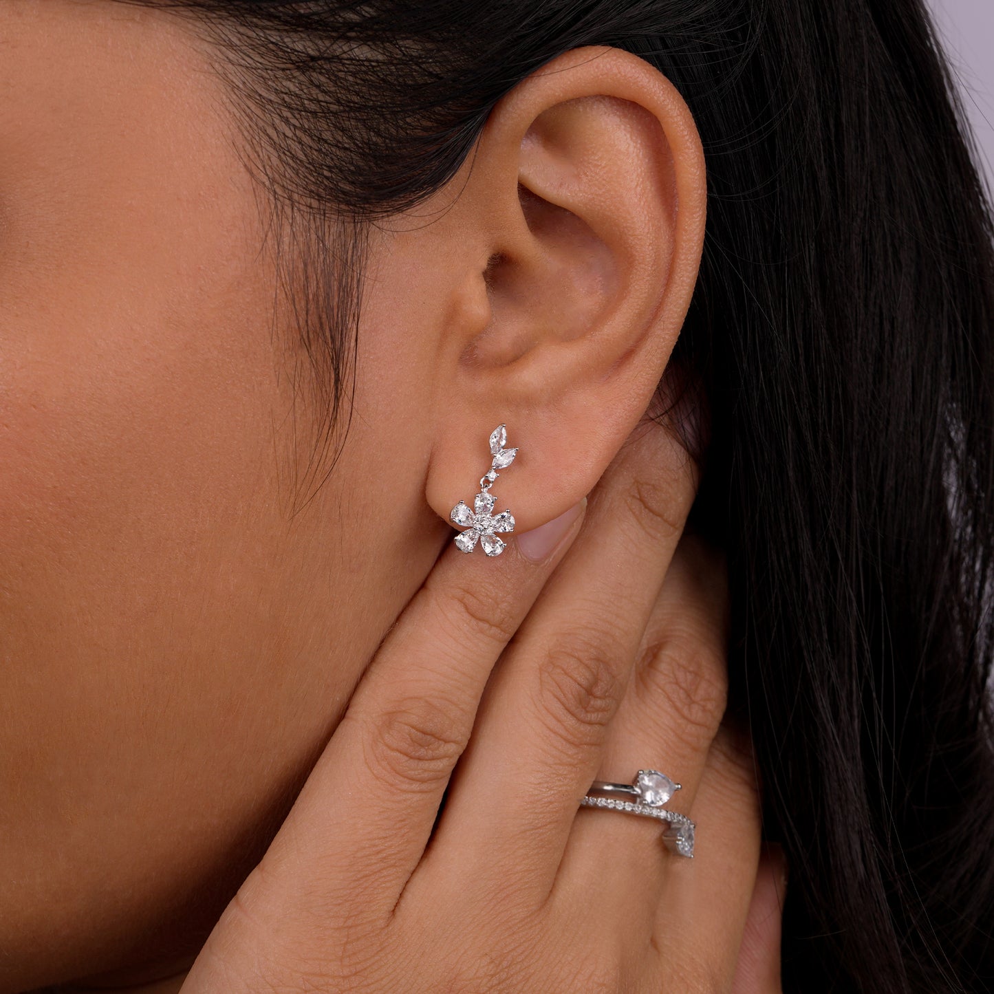 Crystal Bloom 925 Silver Floral Stud Earrings