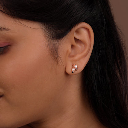 Rose Whisper Petite Leaf Stud Earrings