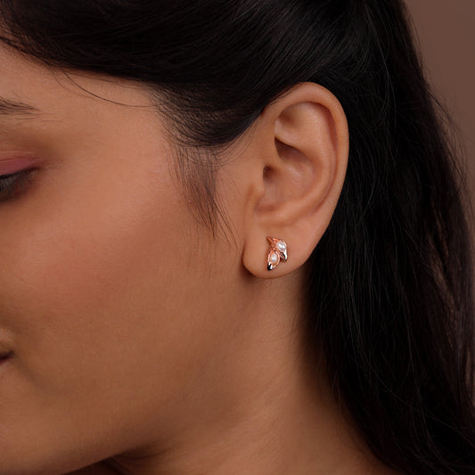 Rose Whisper Petite Leaf Stud Earrings