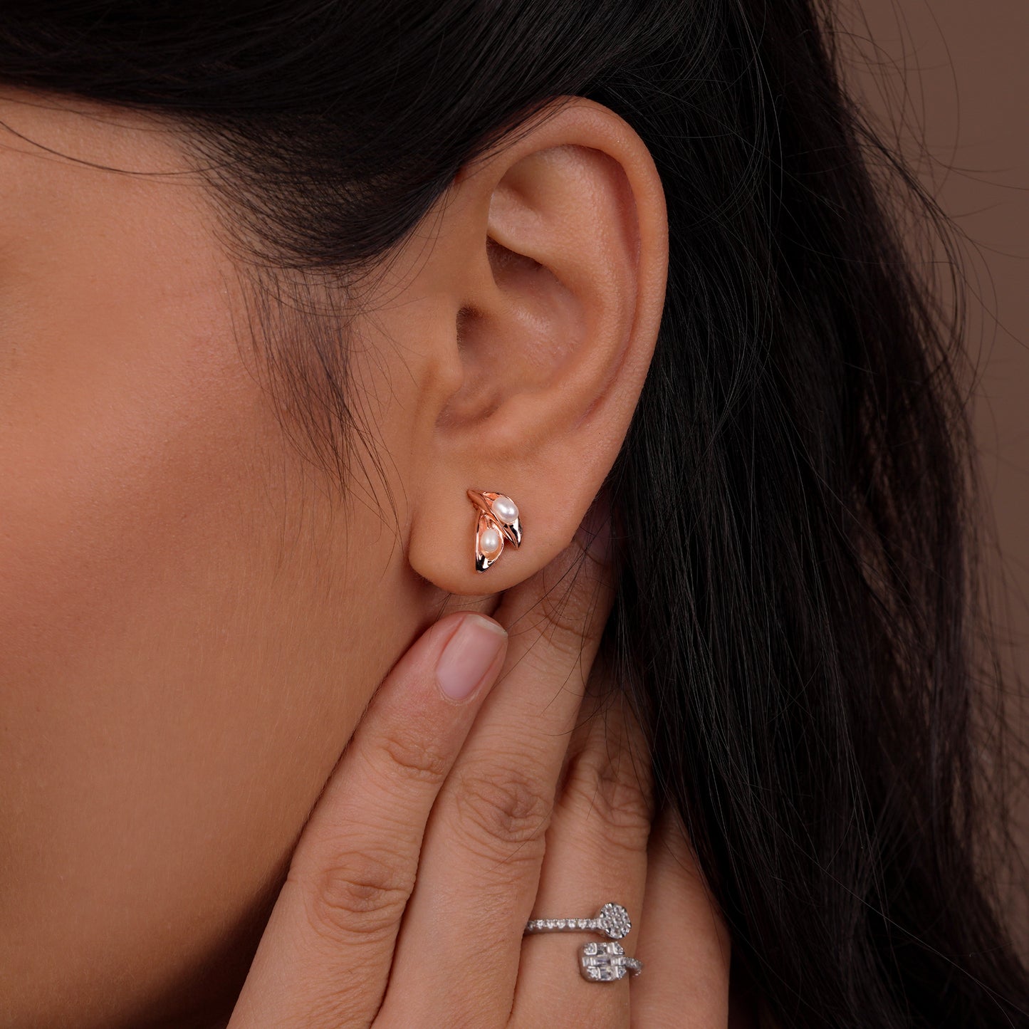 Rose Whisper Petite Leaf Stud Earrings
