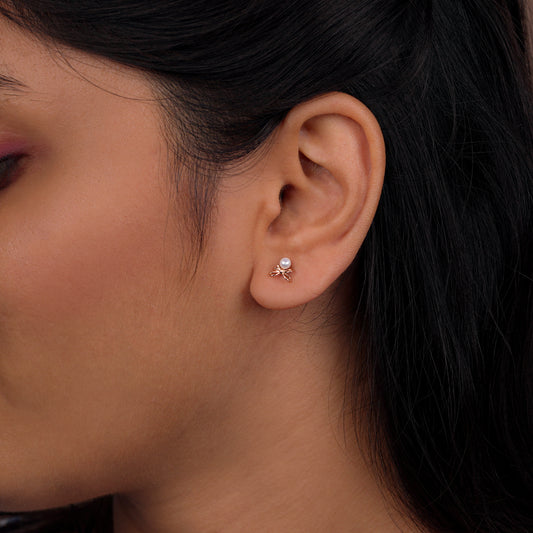 Rose Grace Pearl & Bow Stud Earrings