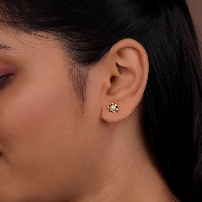 Classic Pearl Bloom Gold Stud Earrings