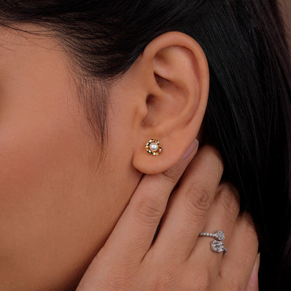 Classic Pearl Bloom Gold Stud Earrings