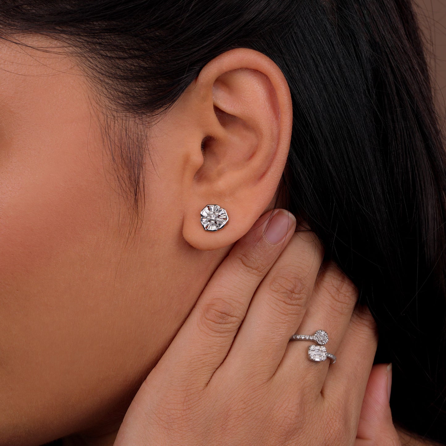 Radiant Bloom Solitaire Stud Earrings