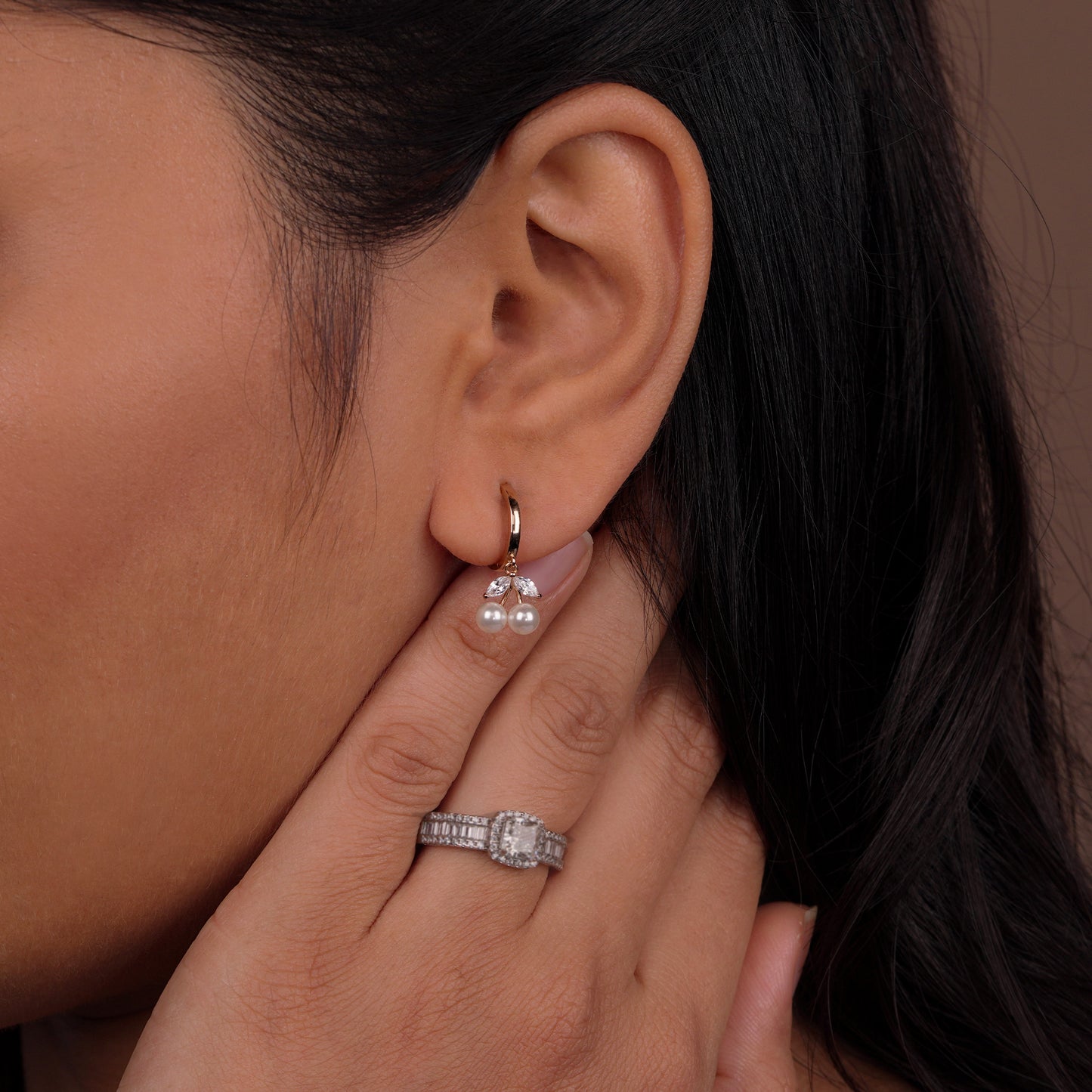 Duo Pearl Charm Hoop Earrings