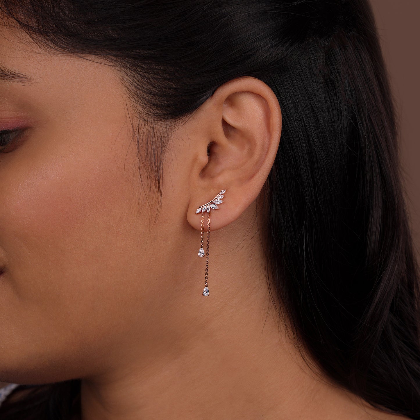 Celestia Rose Gold Chain Drop Ear Climbers