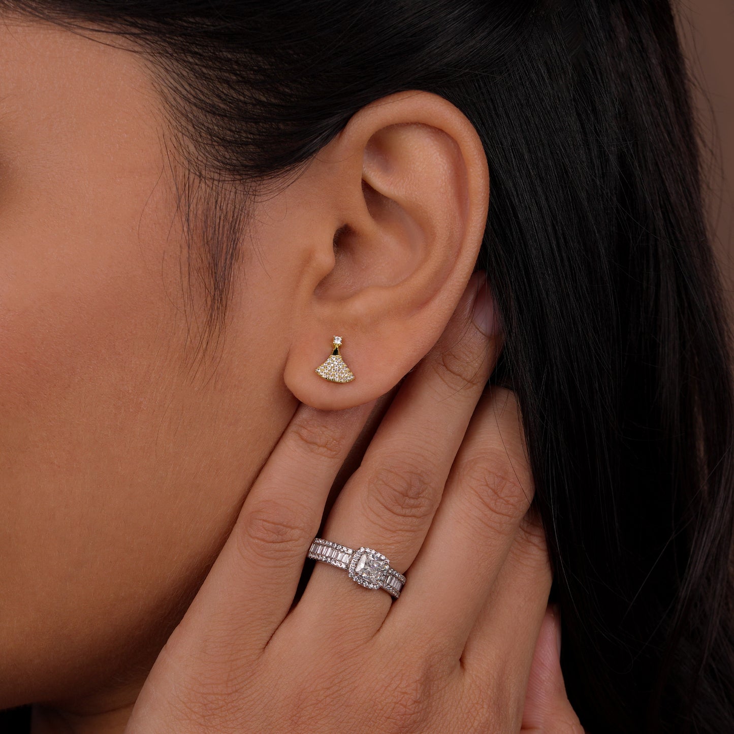 Golden Fan Sparkle Studs