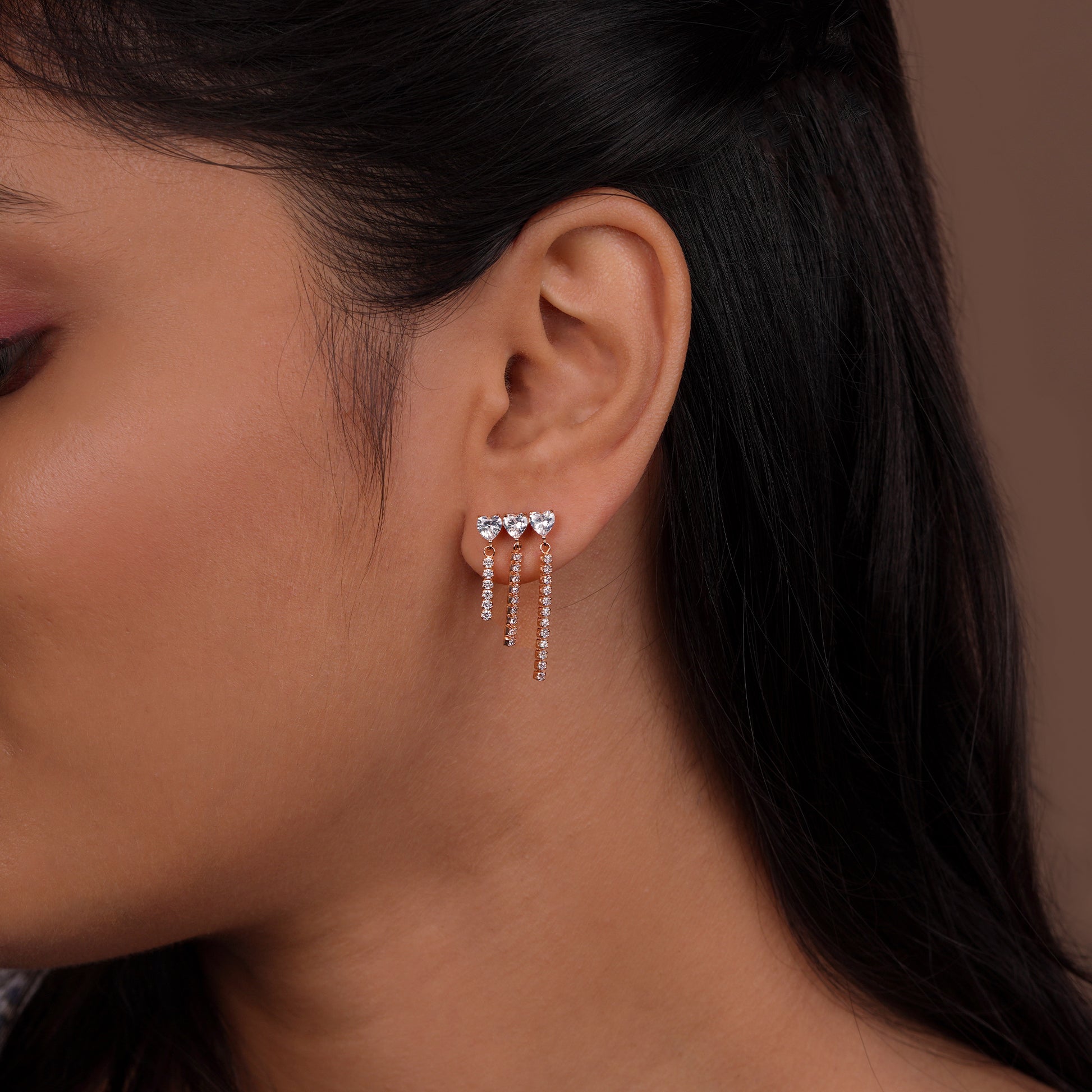 Celestial Cascade Triple-Chain Stud Earrings