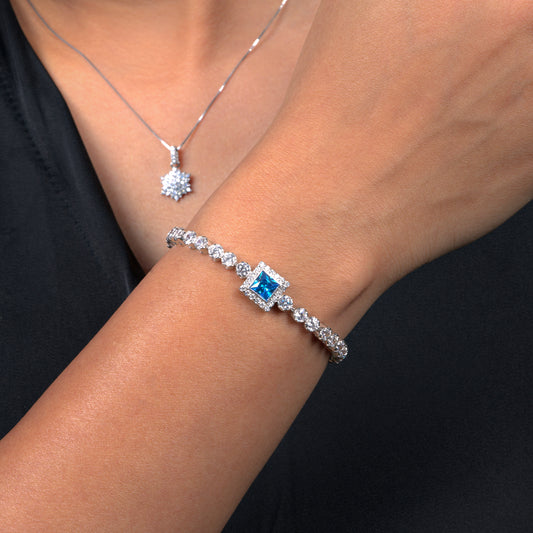Blue Royale Halo Tennis Bracelet