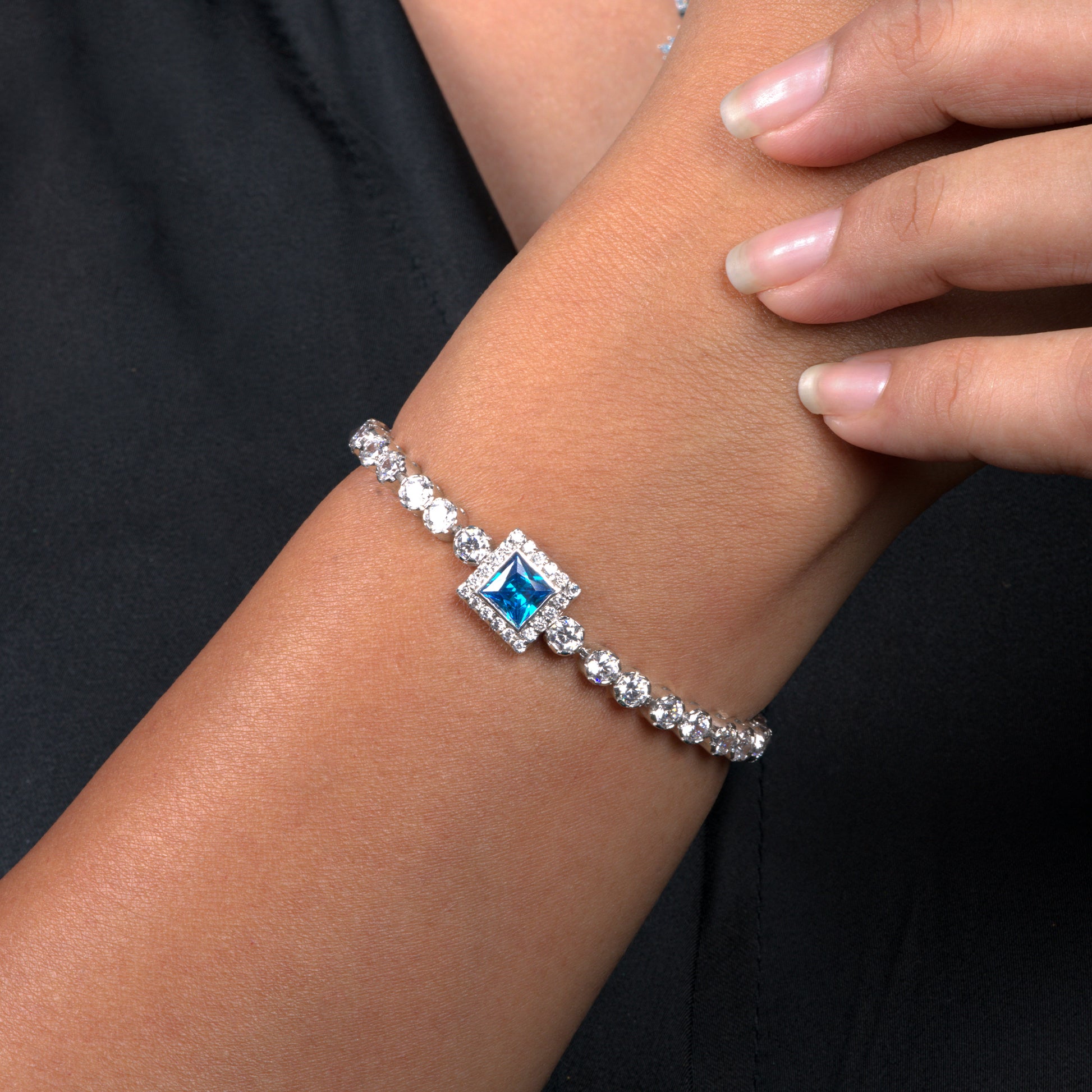 Blue Royale Halo Tennis Bracelet for women