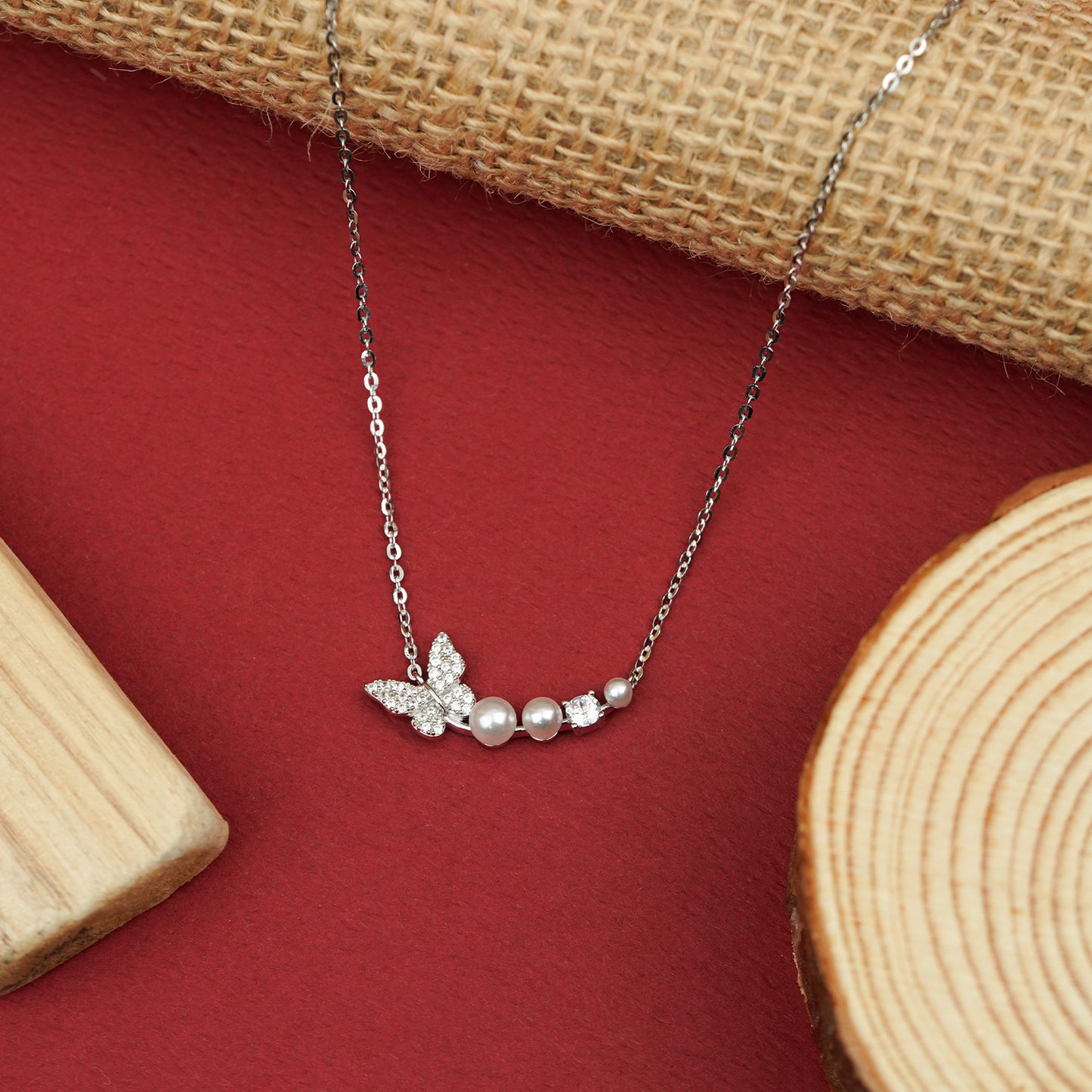 PearlFlora Butterfly Diamond Pendant Necklace