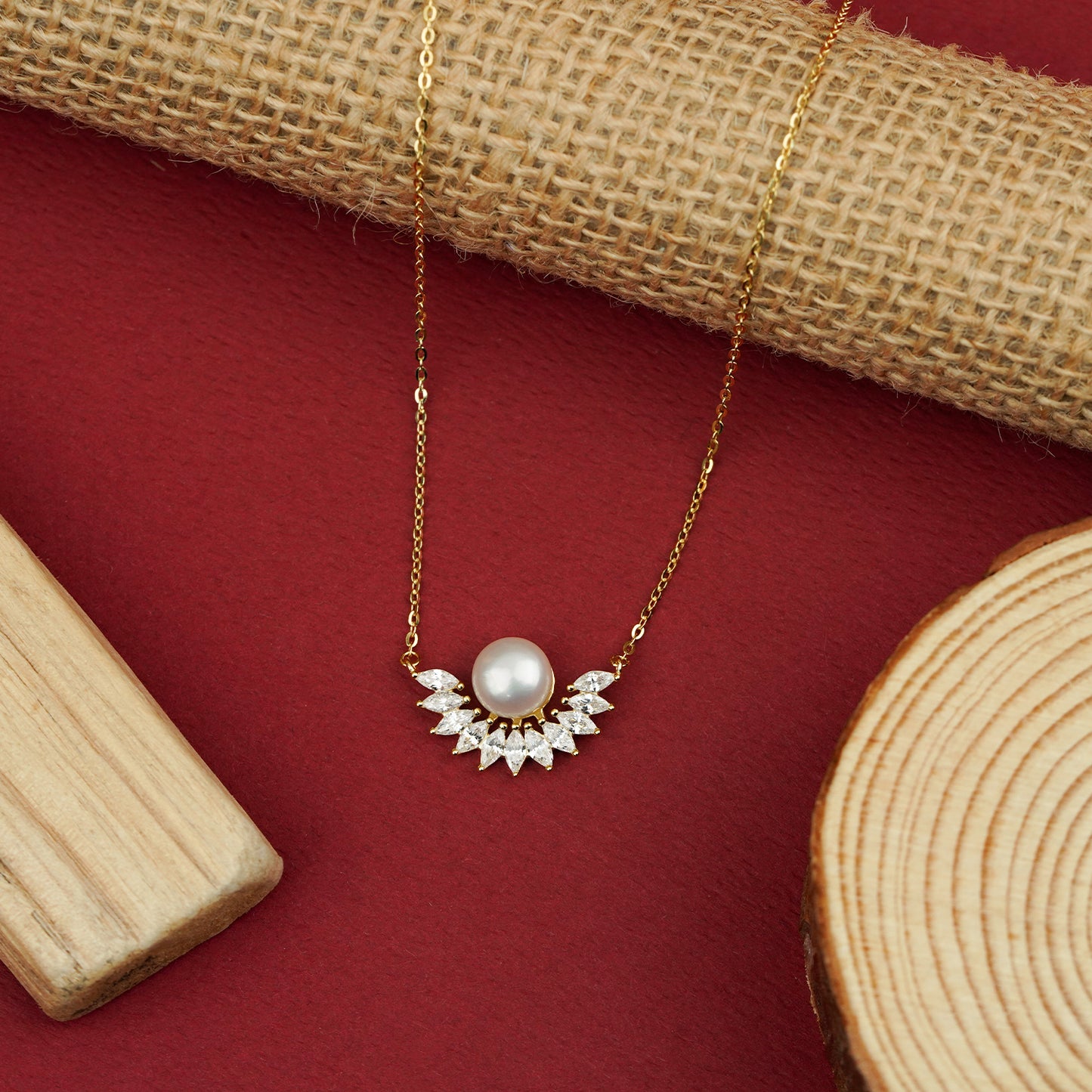 Radiant Crest Pearl & Diamond Necklace