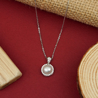 Aurora Halo Pearl & Diamond Pendant Necklace