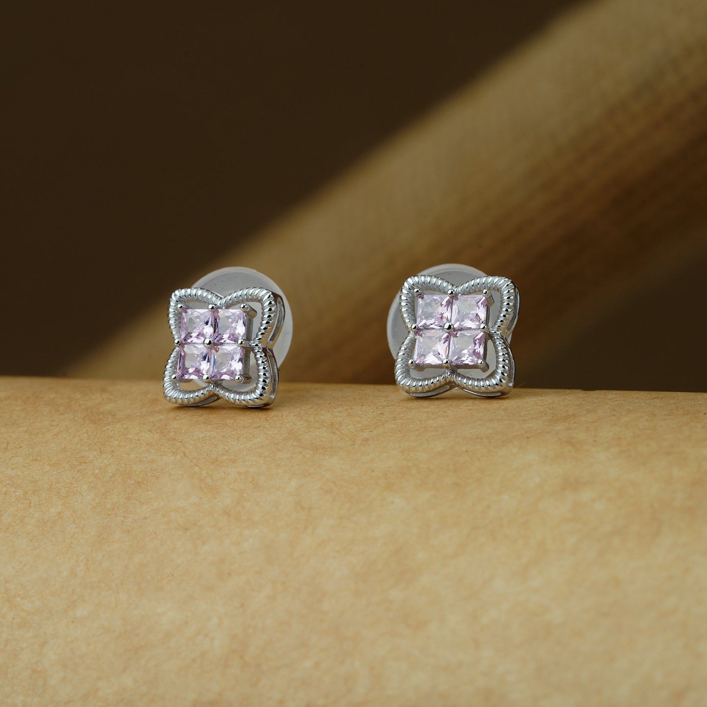 Blush Petal Princess-Cut Stud Earrings