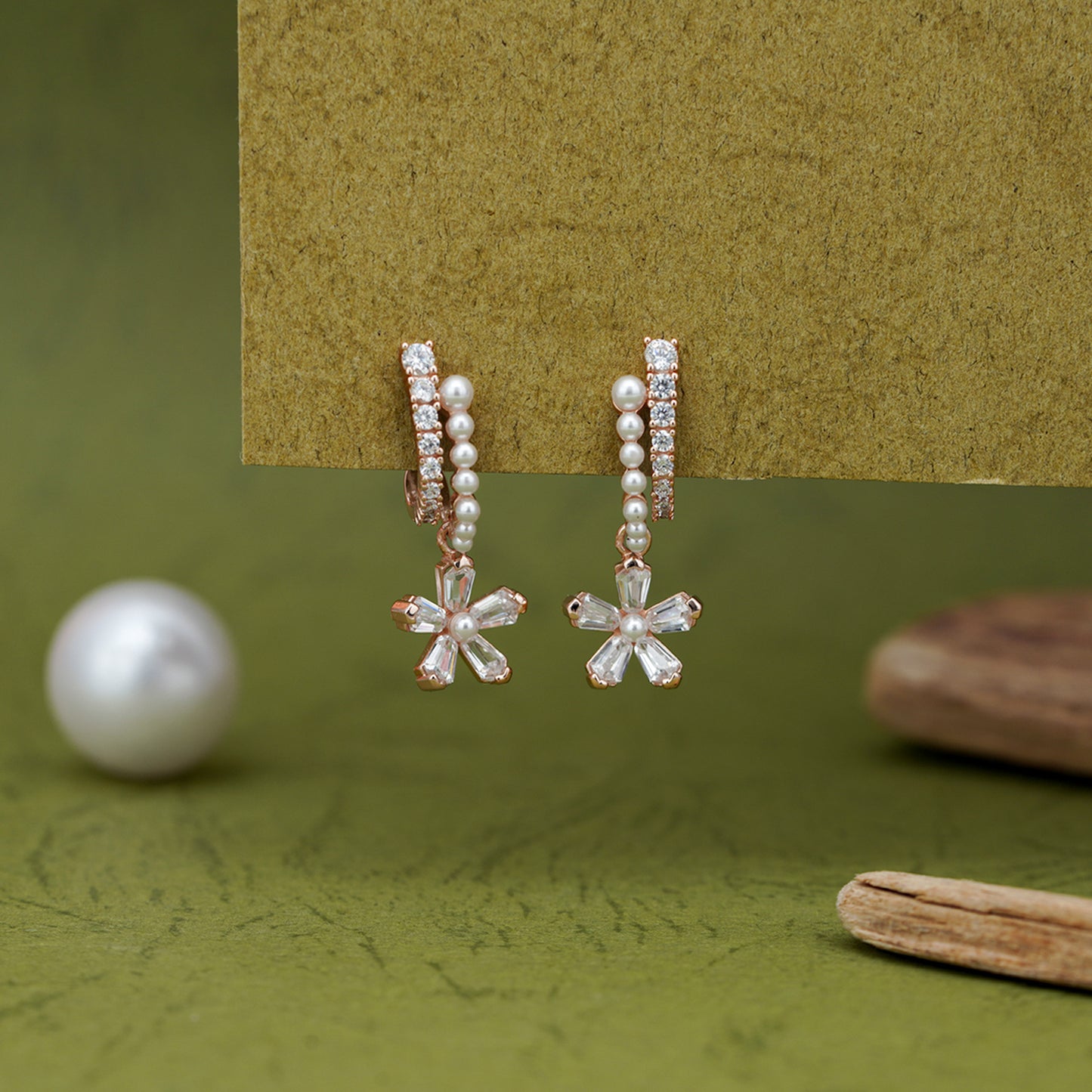 Crystal Bloom Pearl Drop Earrings