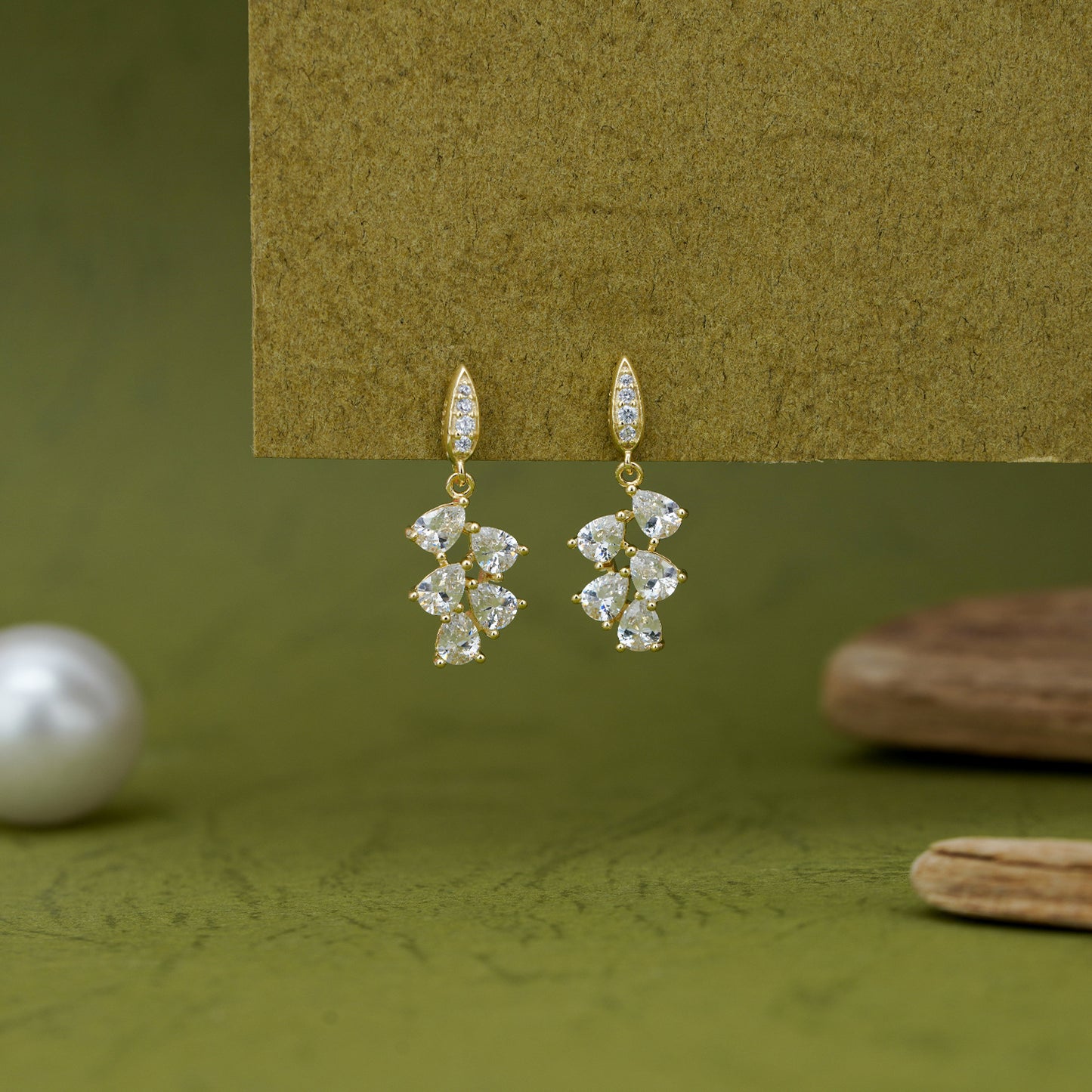 Elegant Crystal Leaf Gold Earrings