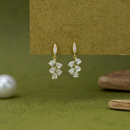 Elegant Crystal Leaf Gold Earrings