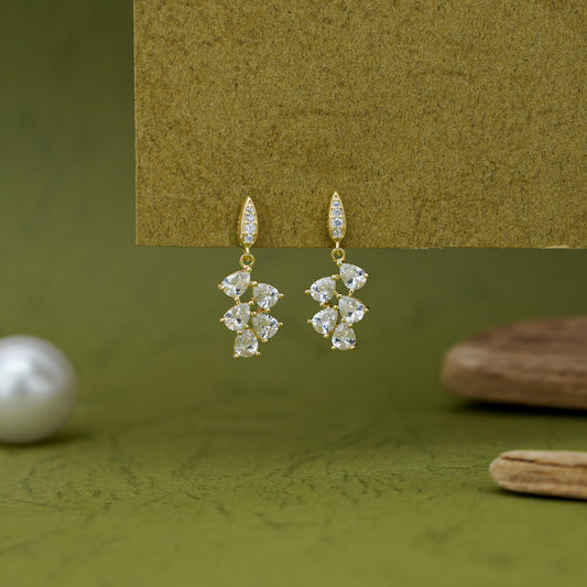 Elegant Crystal Leaf Gold Earrings