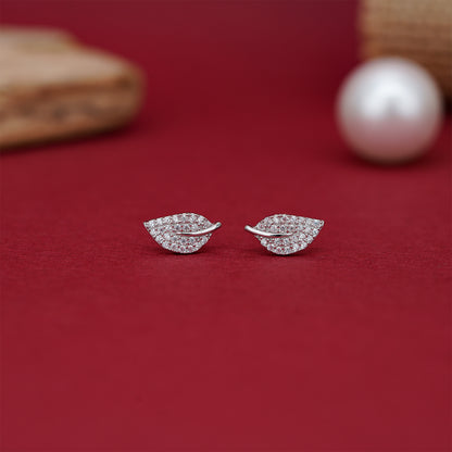 Sparkling Leaf Silver Stud Earrings