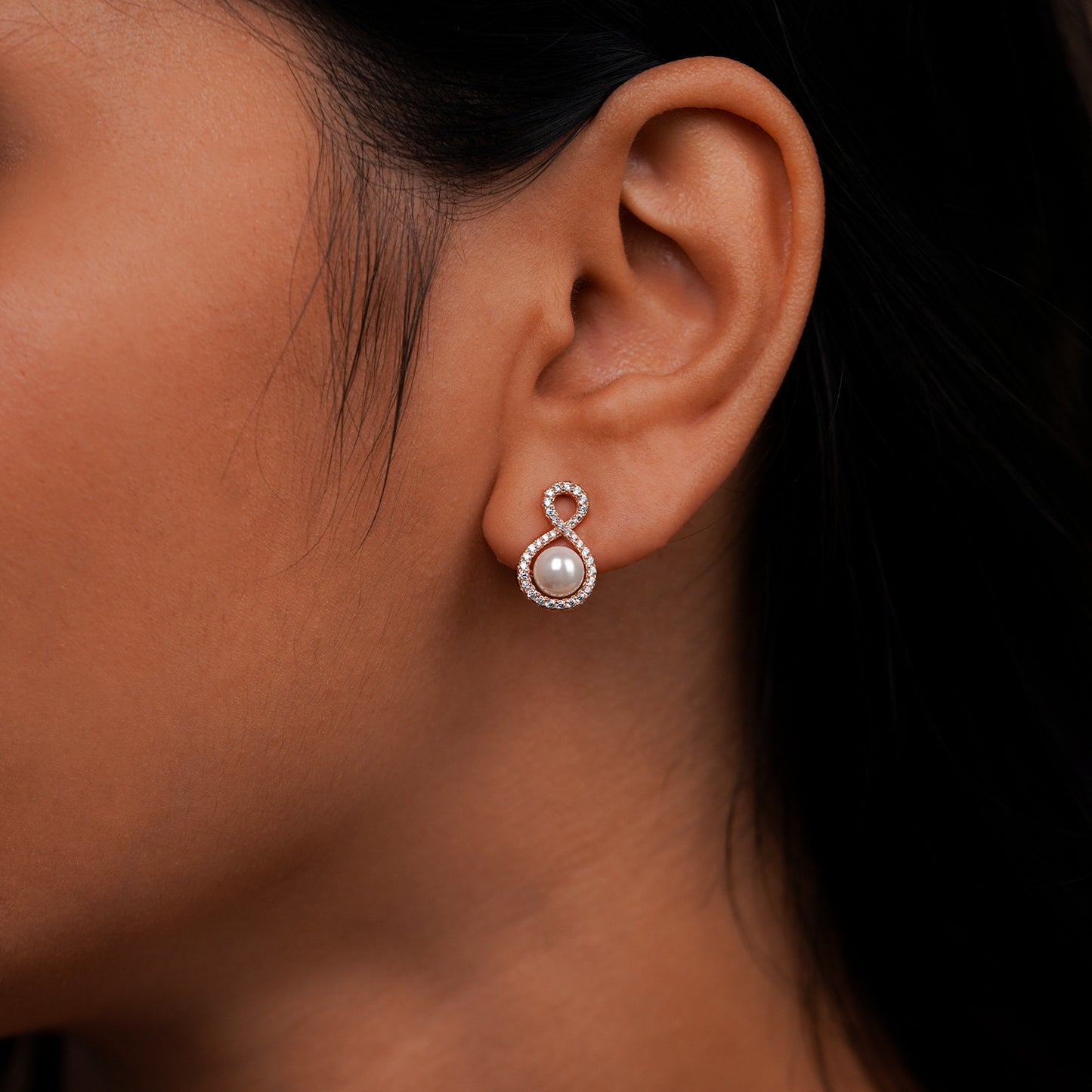 Infinity Pearl Stud Earrings