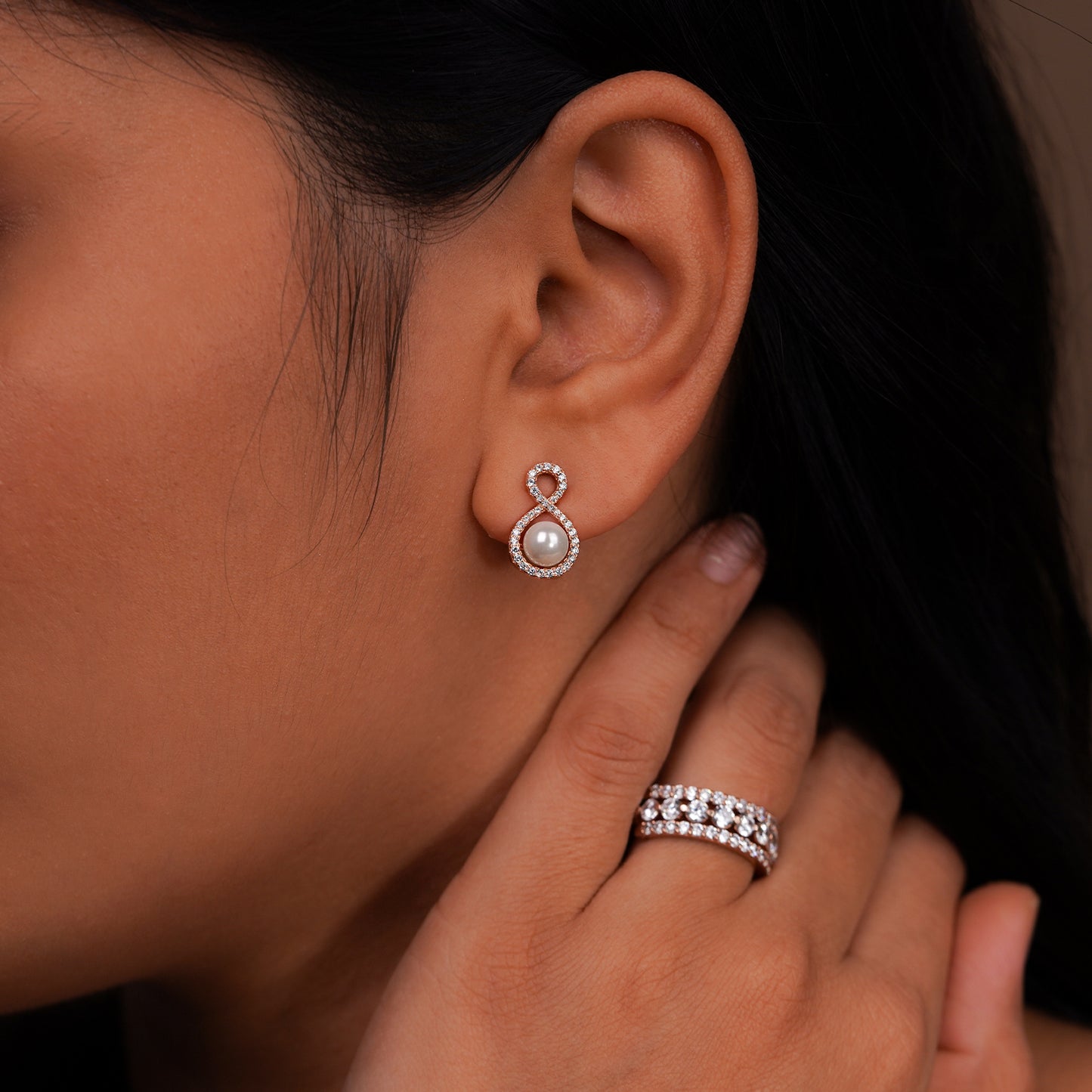Infinity Pearl Stud Earrings