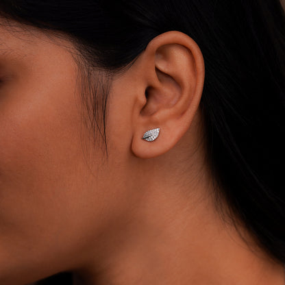 Sparkling Leaf Silver Stud Earrings
