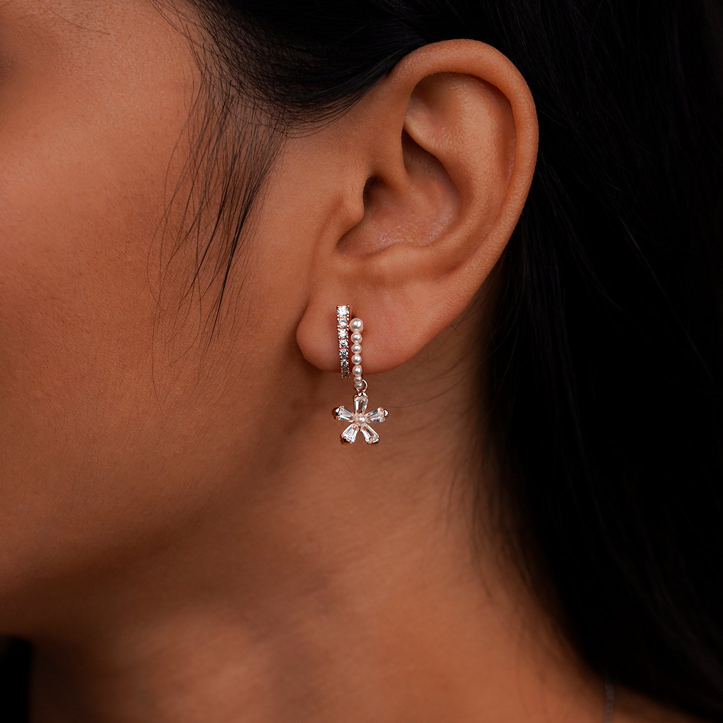 Crystal Bloom Pearl Drop Earrings