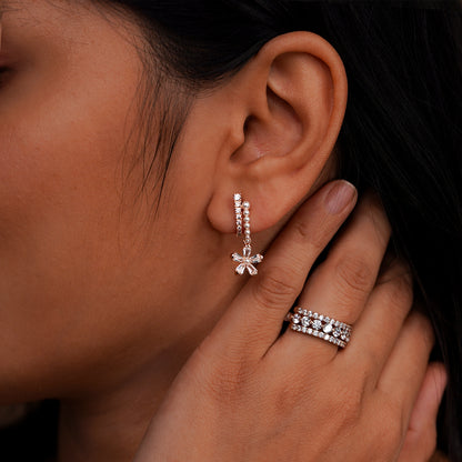 Crystal Bloom Pearl Drop Earrings