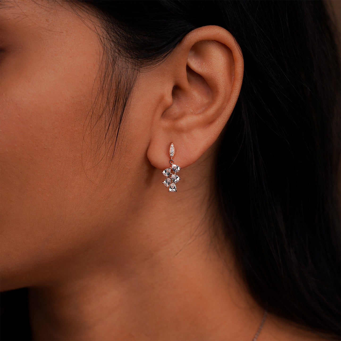 Elegant Crystal Leaf Gold Earrings