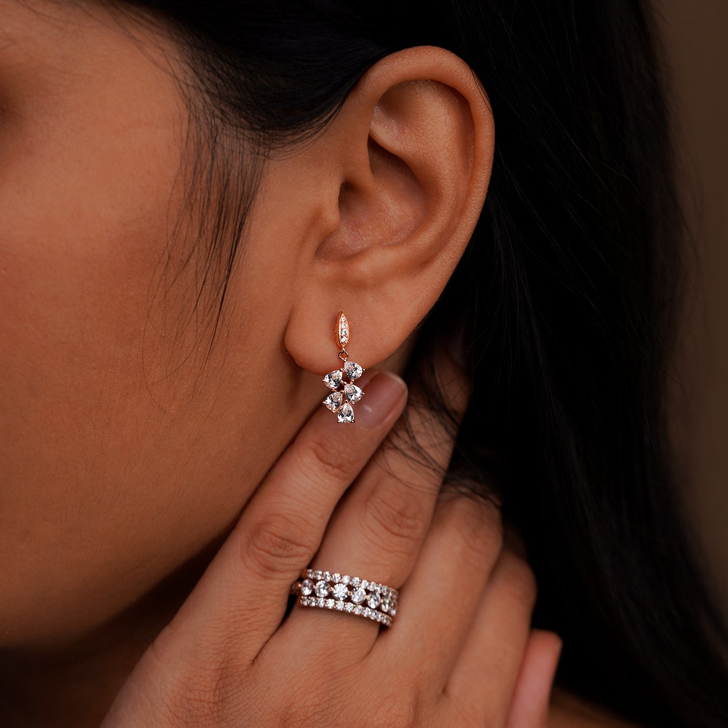 Elegant Crystal Leaf Gold Earrings