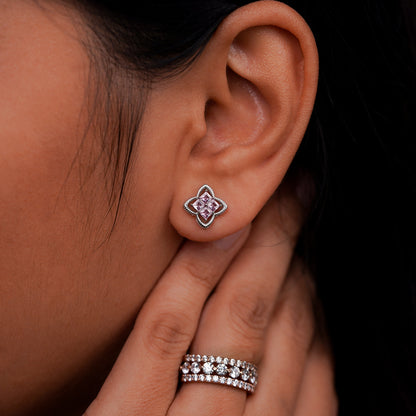 Blush Petal Princess-Cut Stud Earrings