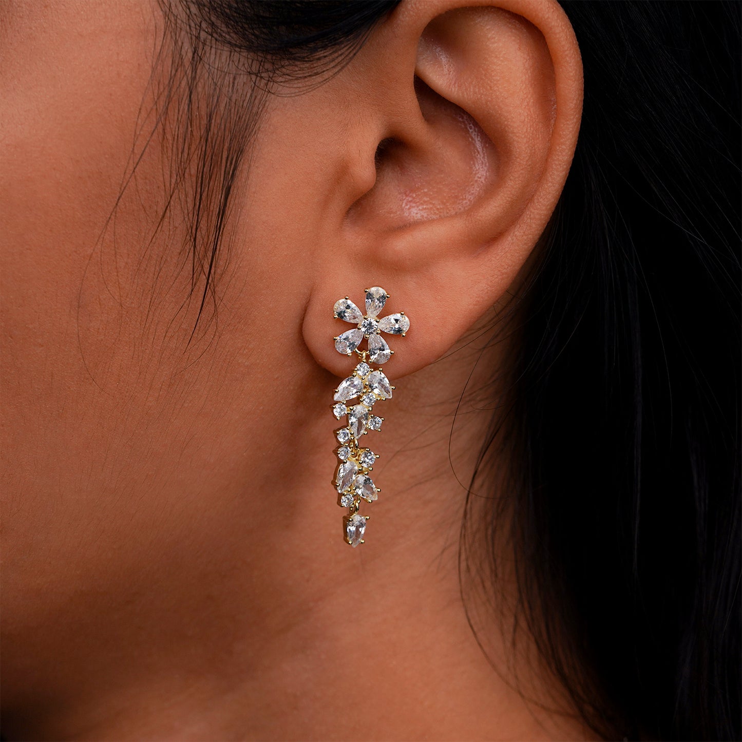 Crystal Blossom Cascading Diamond Earrings