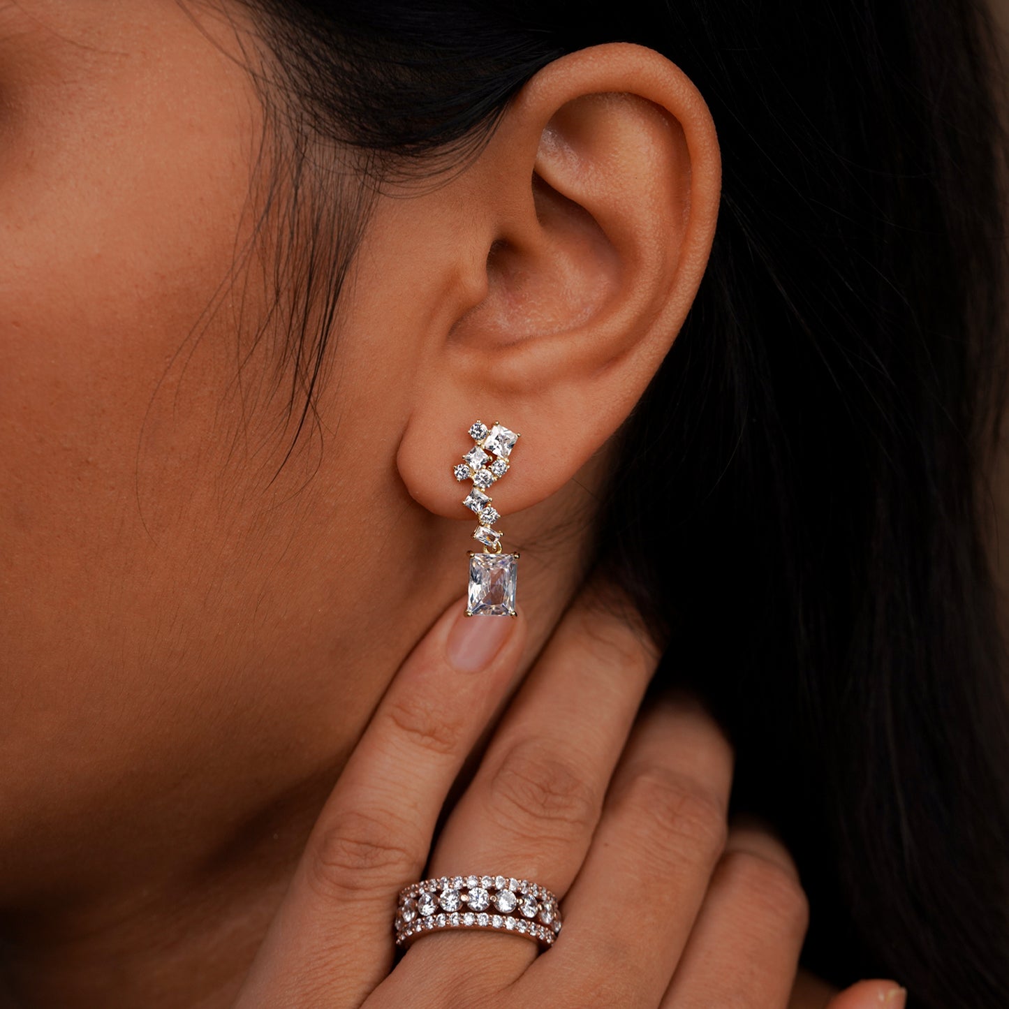 Royal Emerald-Cut Crystal Drop Earrings